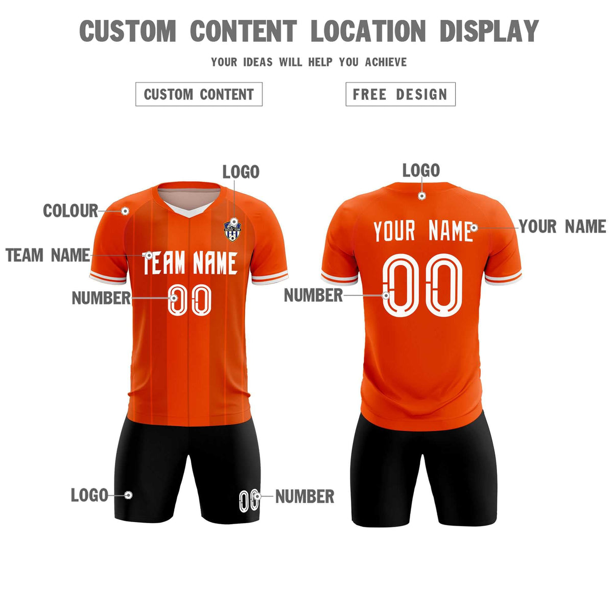 Custom Orange Classic Striped Personalized Football Kit Jersey