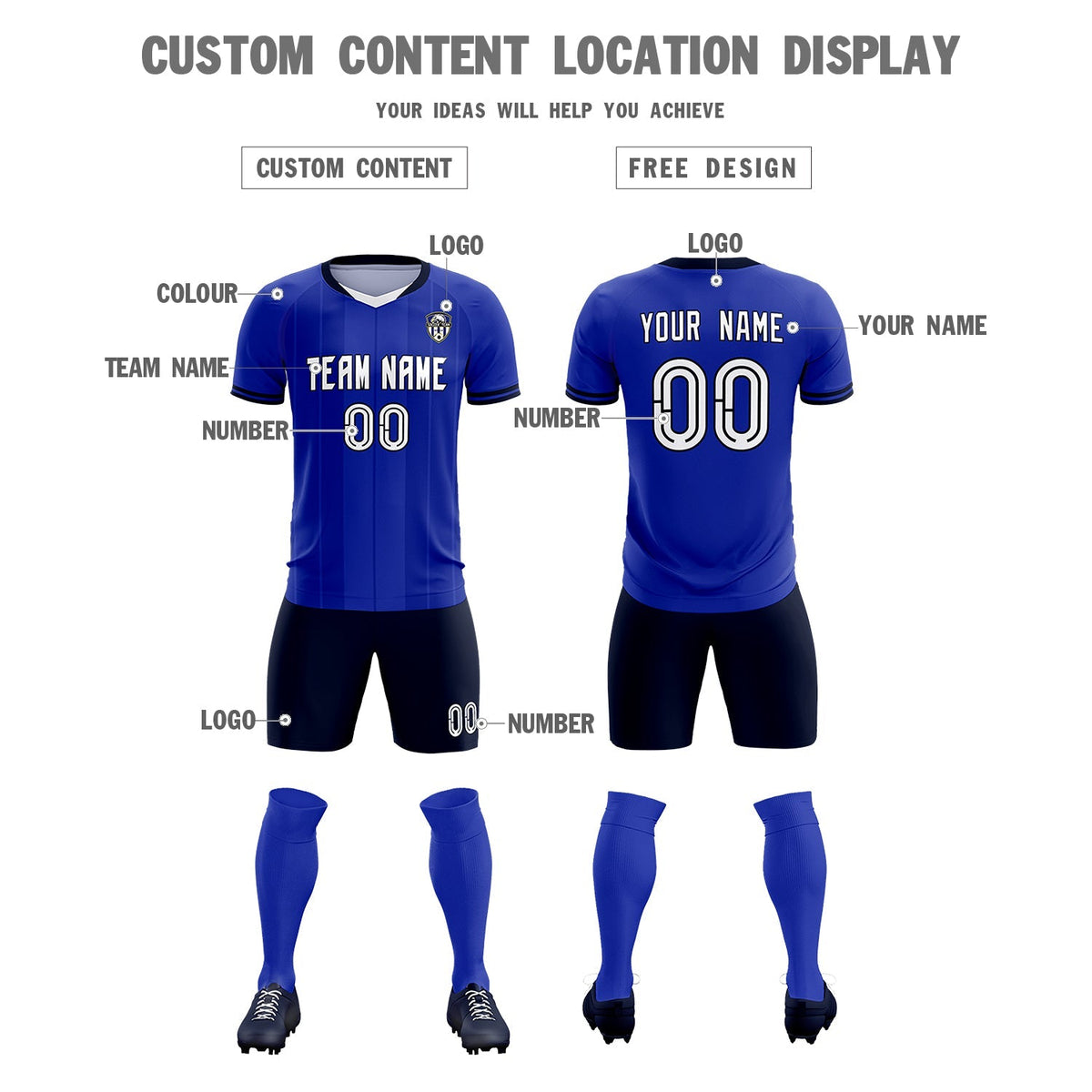 Custom Royal Classic Striped Personalized Soccer Tops/Sets Jersey