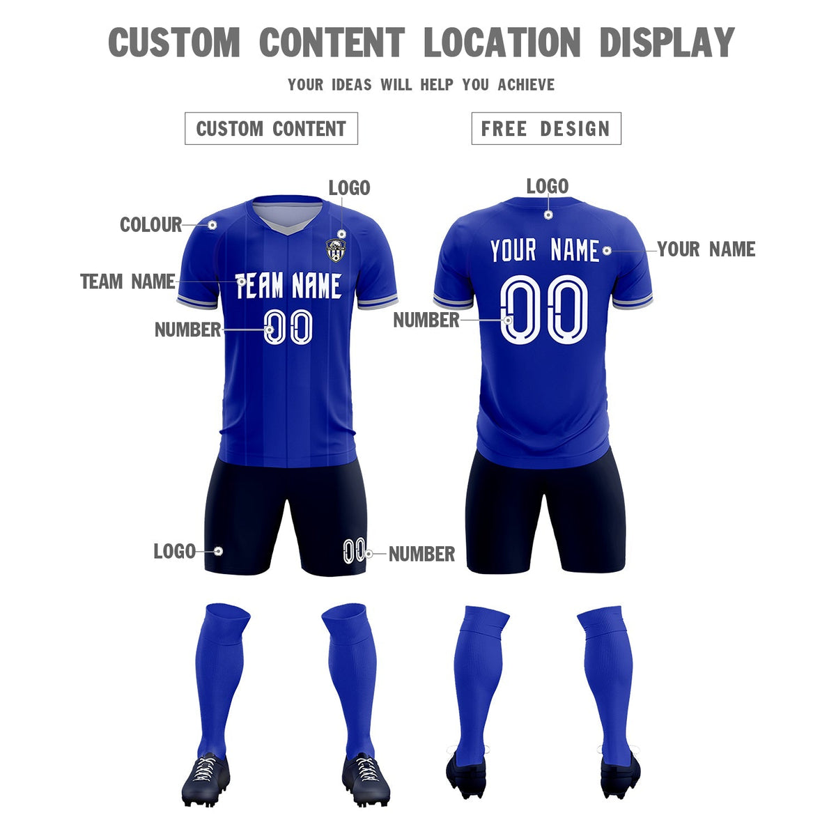 Custom Royal Classic Striped Personalized Soccer Tops/Sets Jersey