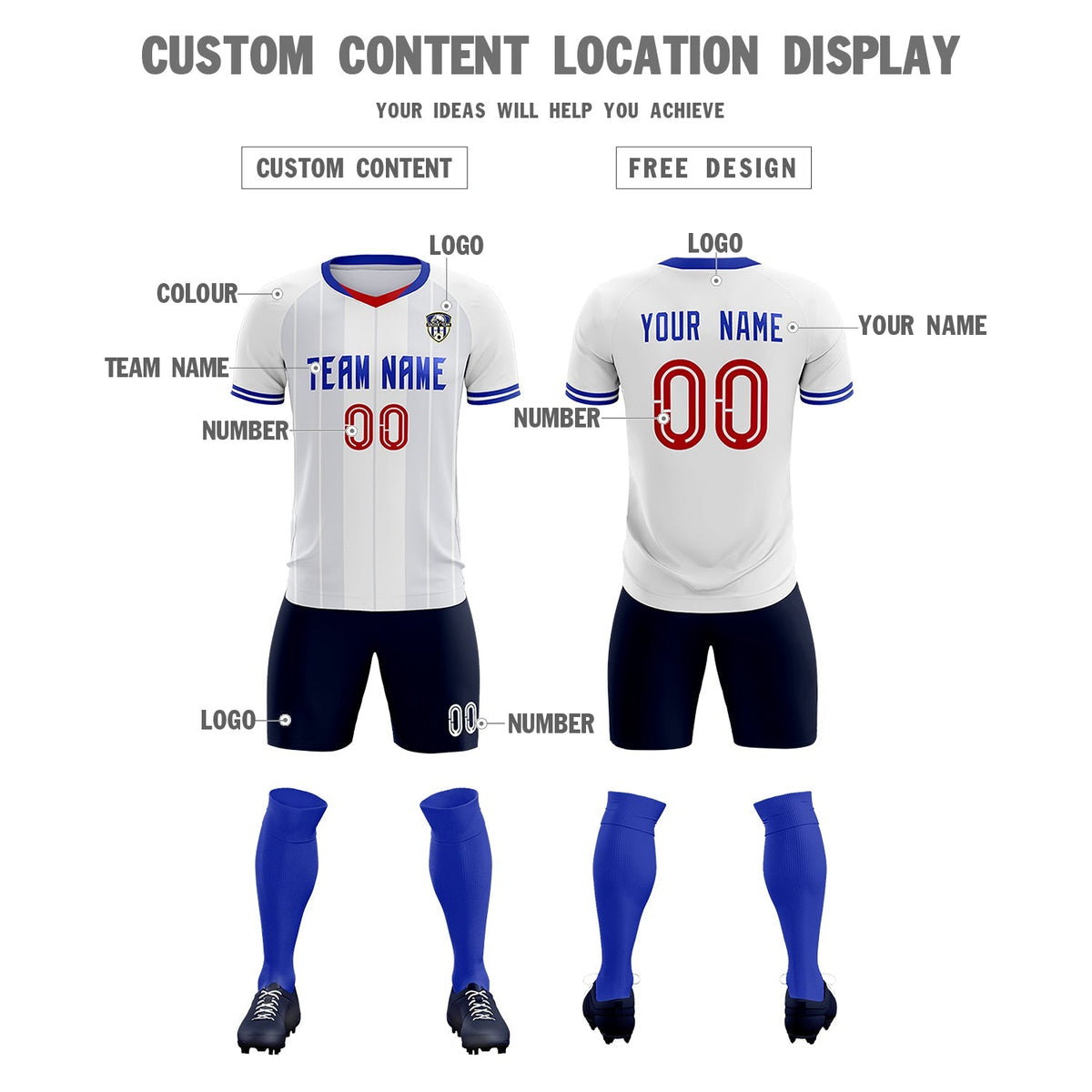 Custom White Classic Striped Personalized Soccer Tops/Sets Jersey