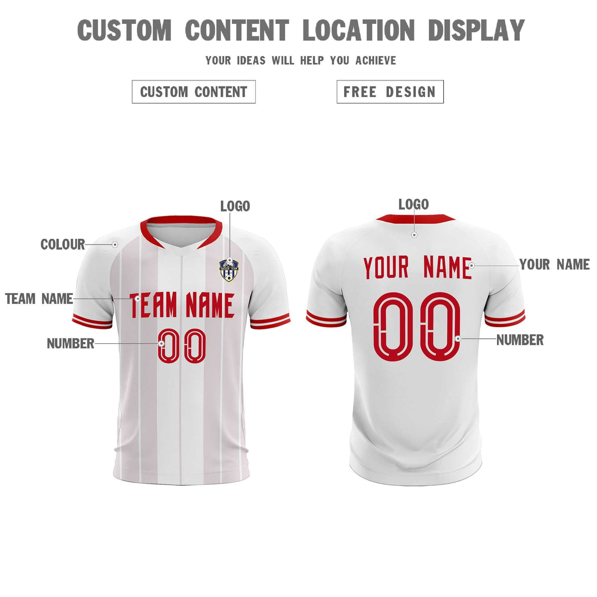 Custom White Classic Striped Personalized Soccer Tops/Sets Jersey