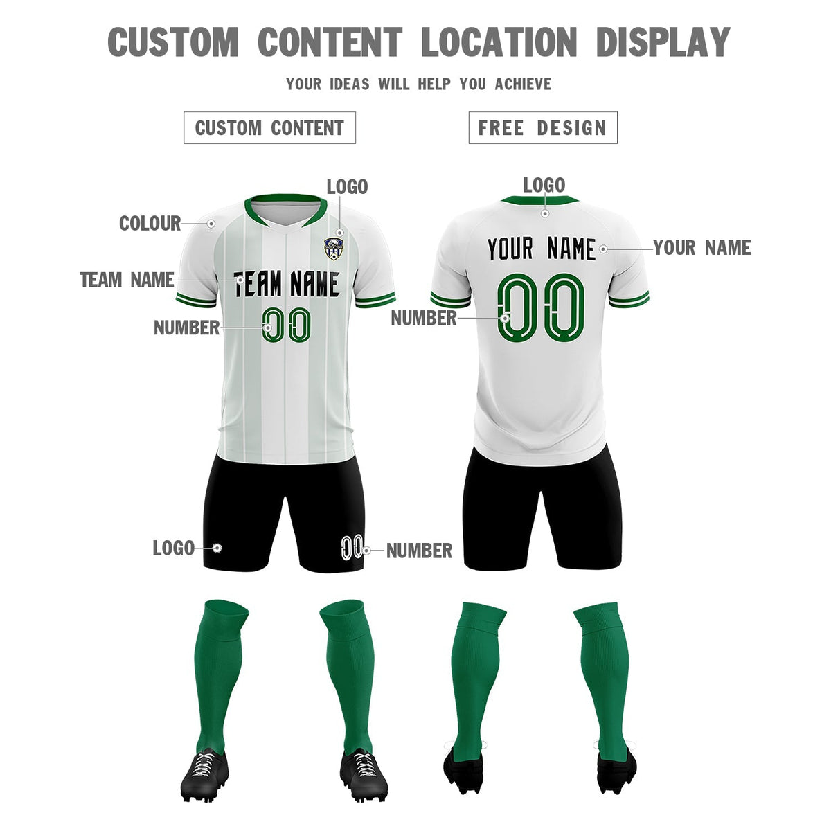 Custom White Classic Striped Personalized Soccer Tops/Sets Jersey