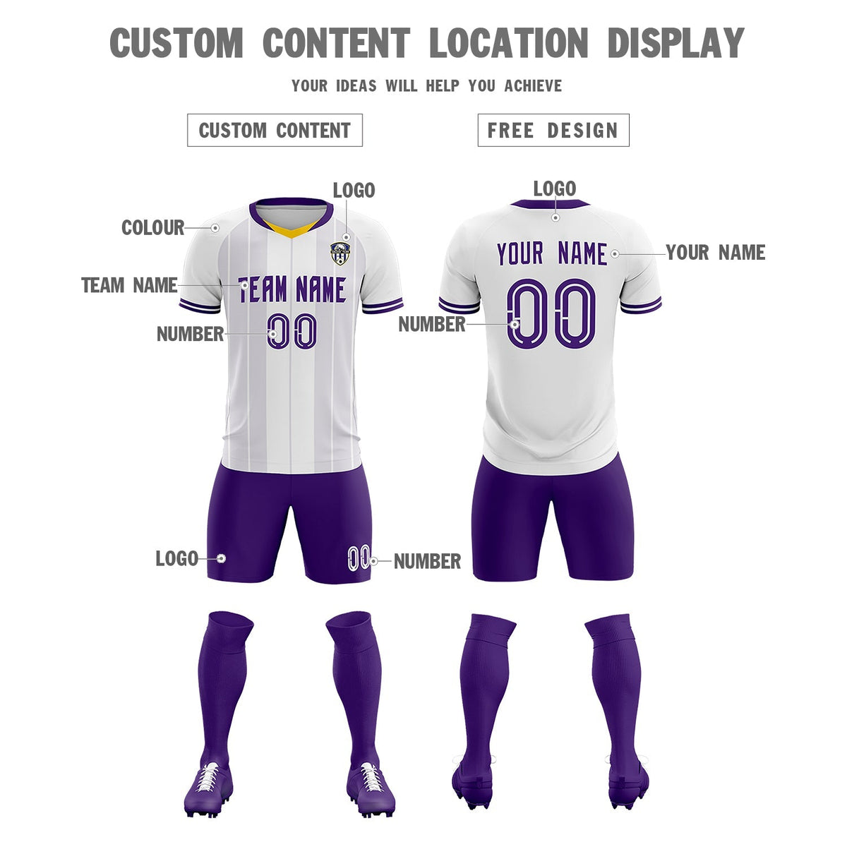 Custom White Classic Striped Personalized Soccer Tops/Sets Jersey
