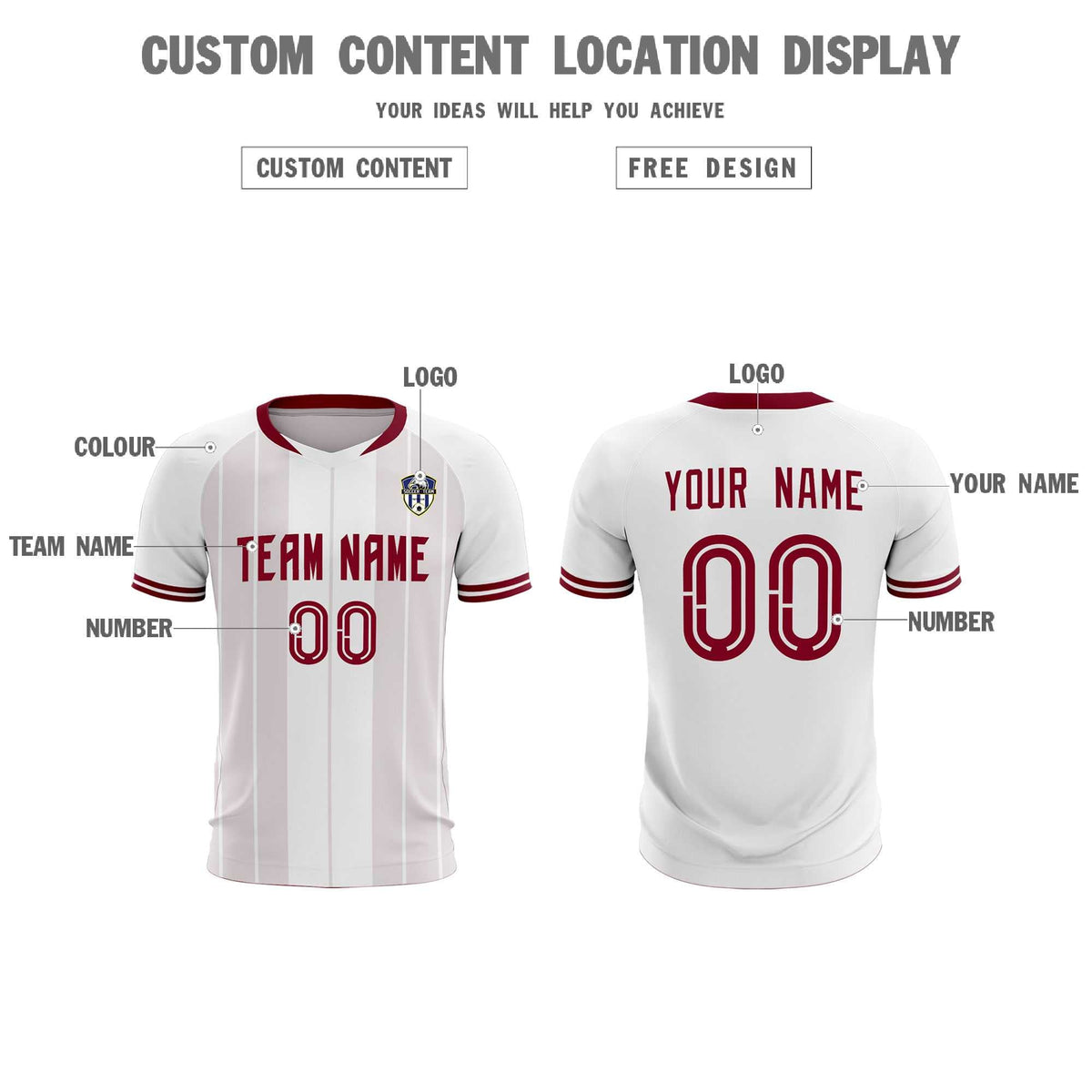 Custom White Classic Striped Personalized Soccer Tops/Sets Jersey