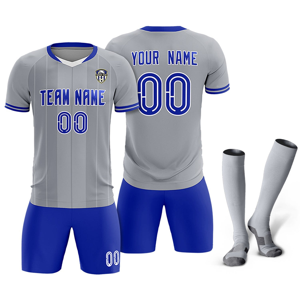 Custom Gray Classic Striped Personalized Football Kit Jersey