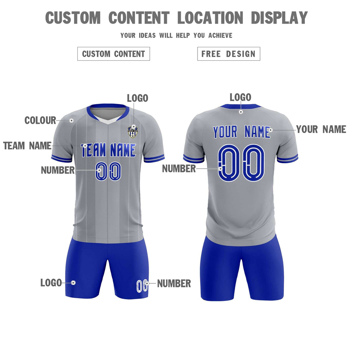 Custom Gray Classic Striped Personalized Football Kit Jersey