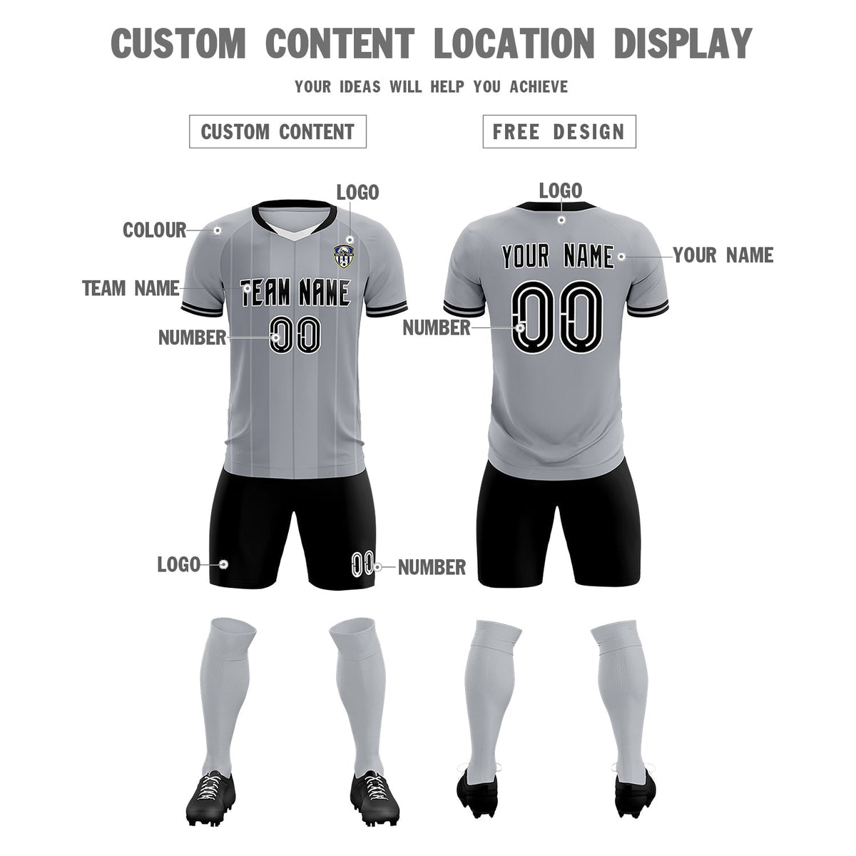 Custom Gray Classic Striped Personalized Football Kit Jersey