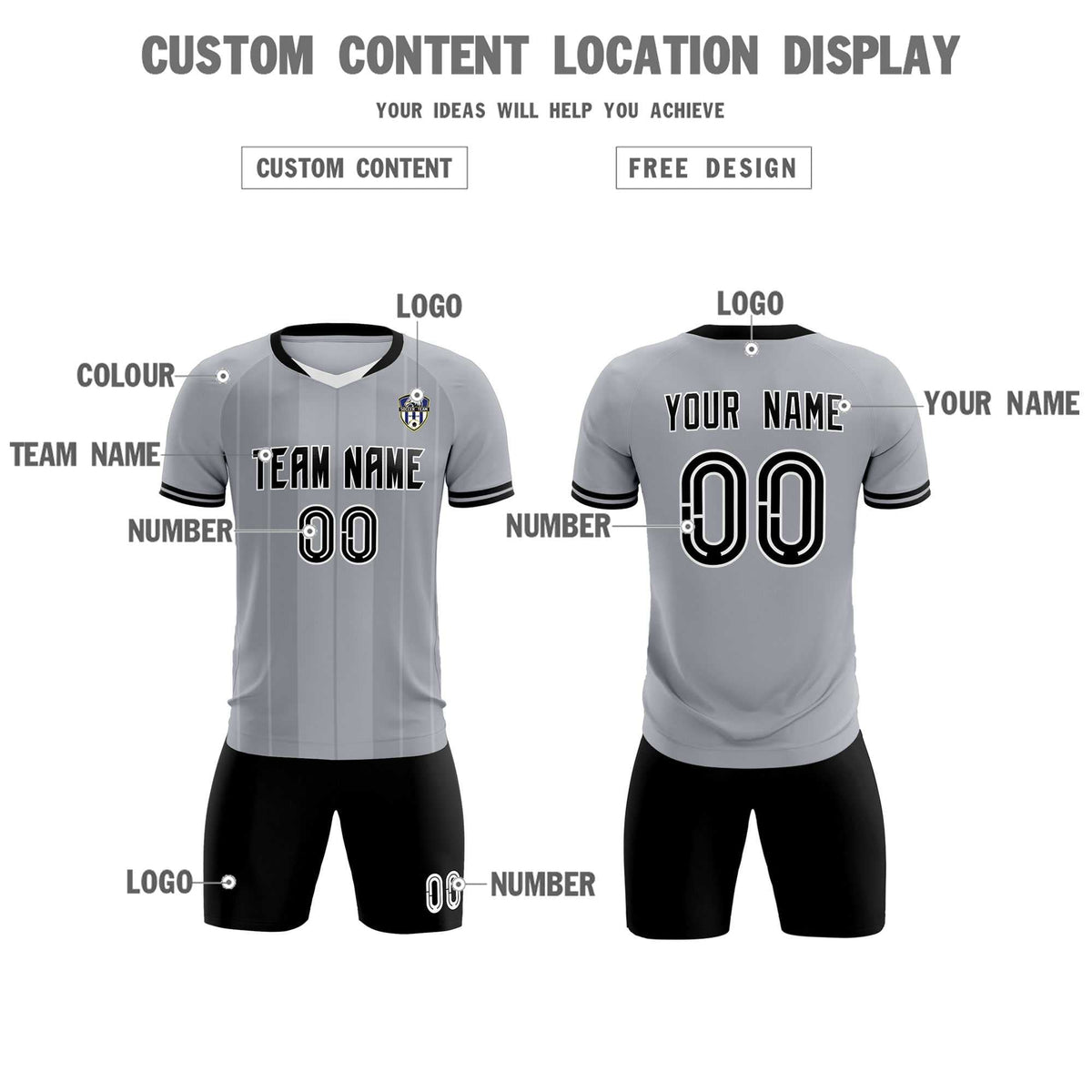 Custom Gray Classic Striped Personalized Soccer Tops/Sets Jersey
