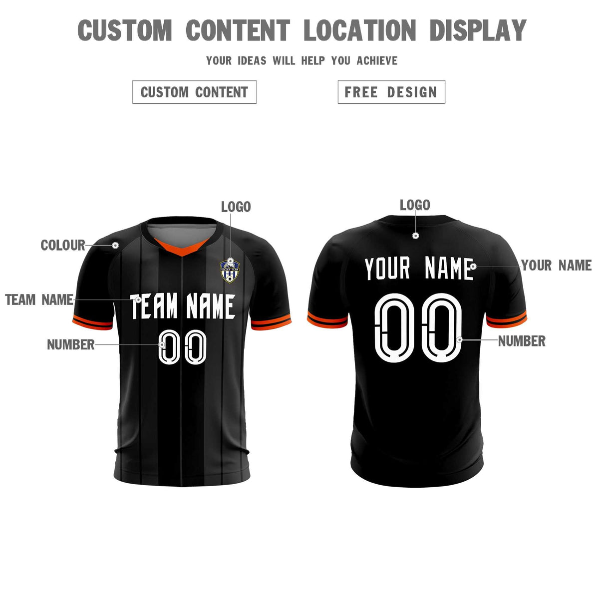 Custom Black Classic Striped Personalized Soccer Tops/Sets Jersey
