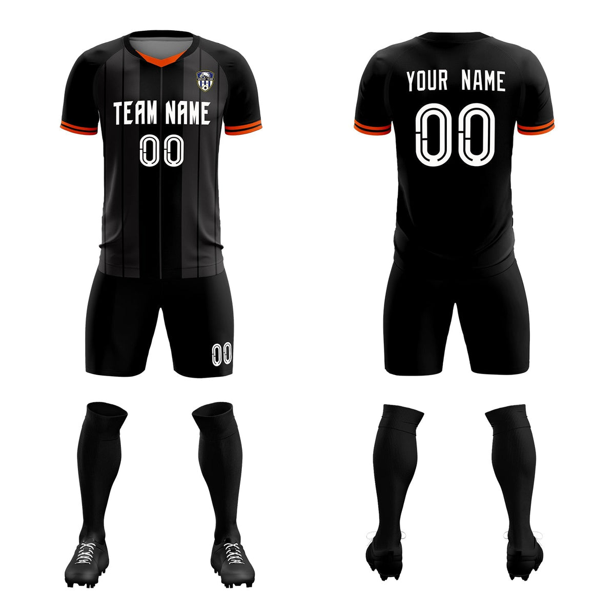 Custom Black Classic Striped Personalized Football Kit Jersey