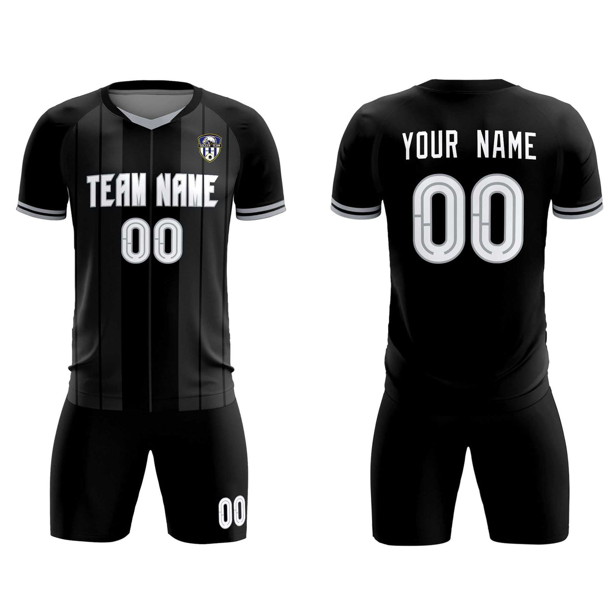 Custom Black Classic Striped Personalized Football Kit Jersey