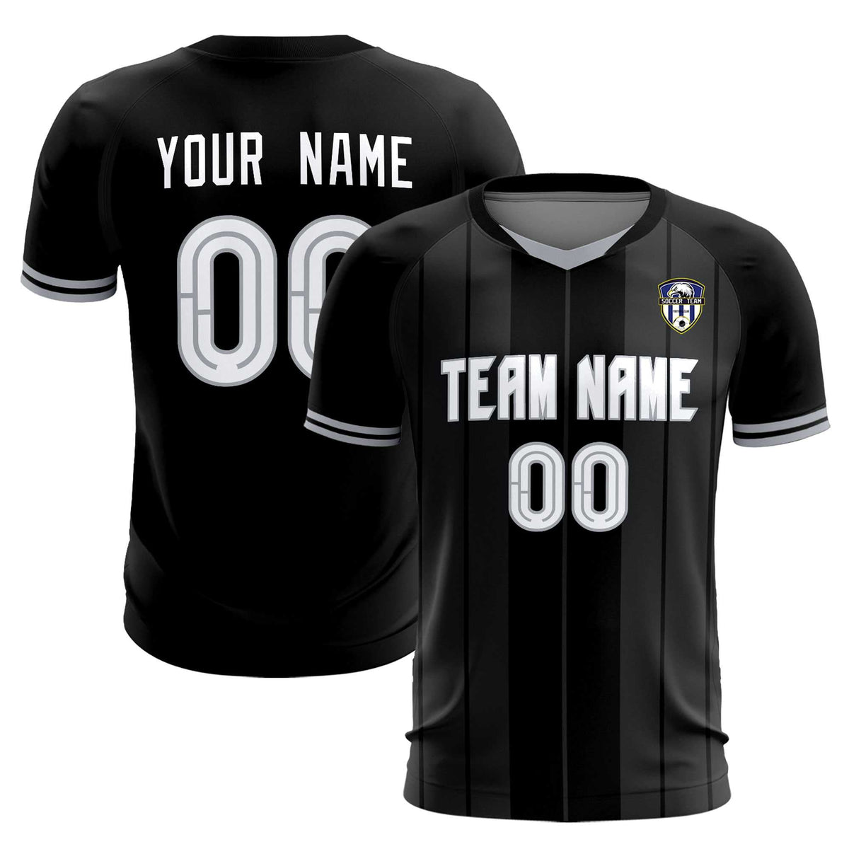 Custom Black Classic Striped Personalized Soccer Tops/Sets Jersey