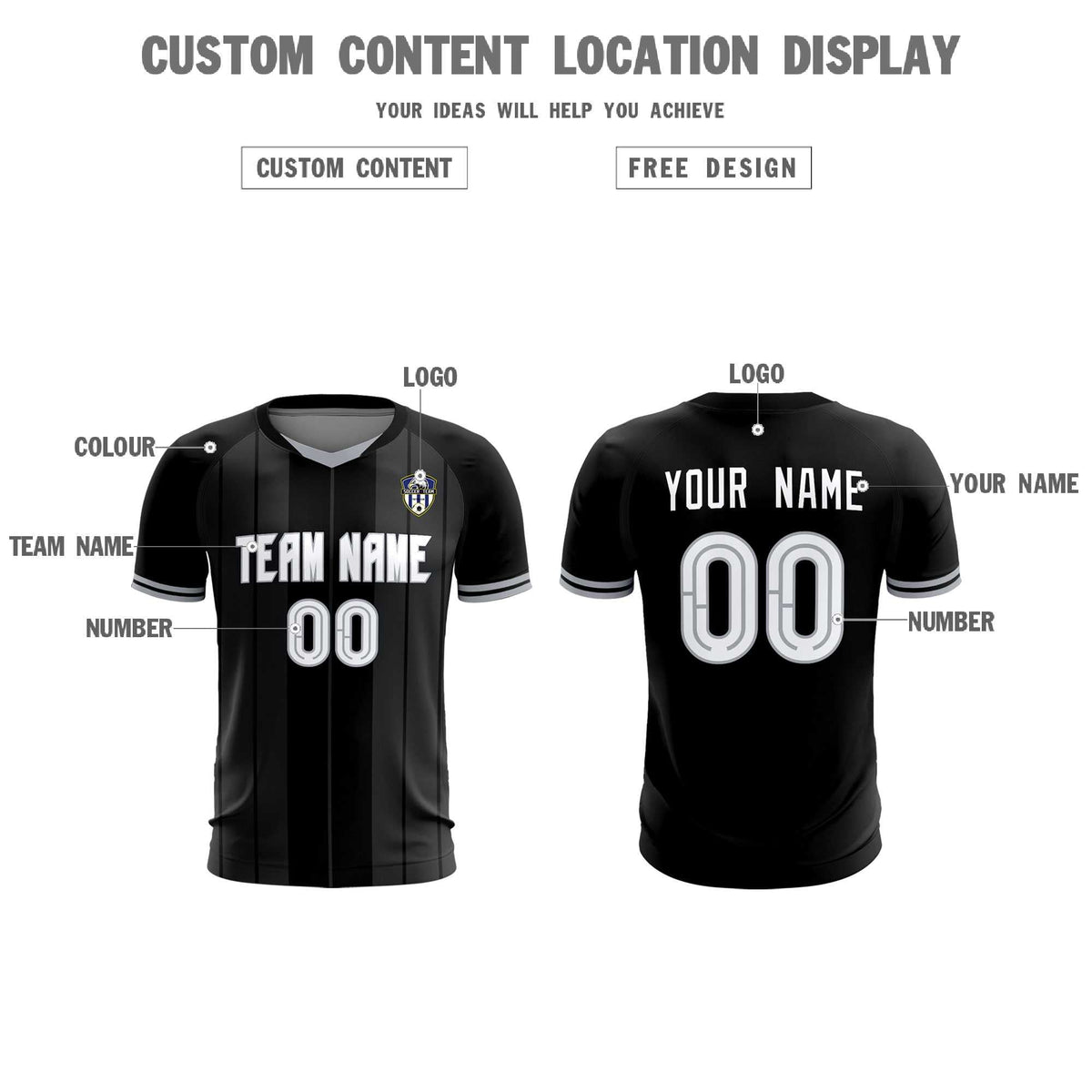 Custom Black Classic Striped Personalized Soccer Tops/Sets Jersey