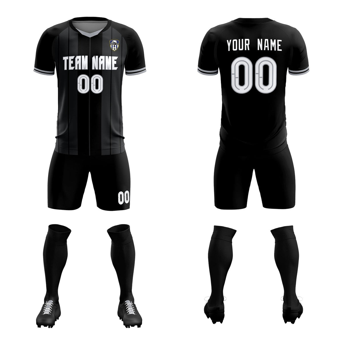 Custom Black Classic Striped Personalized Football Kit Jersey