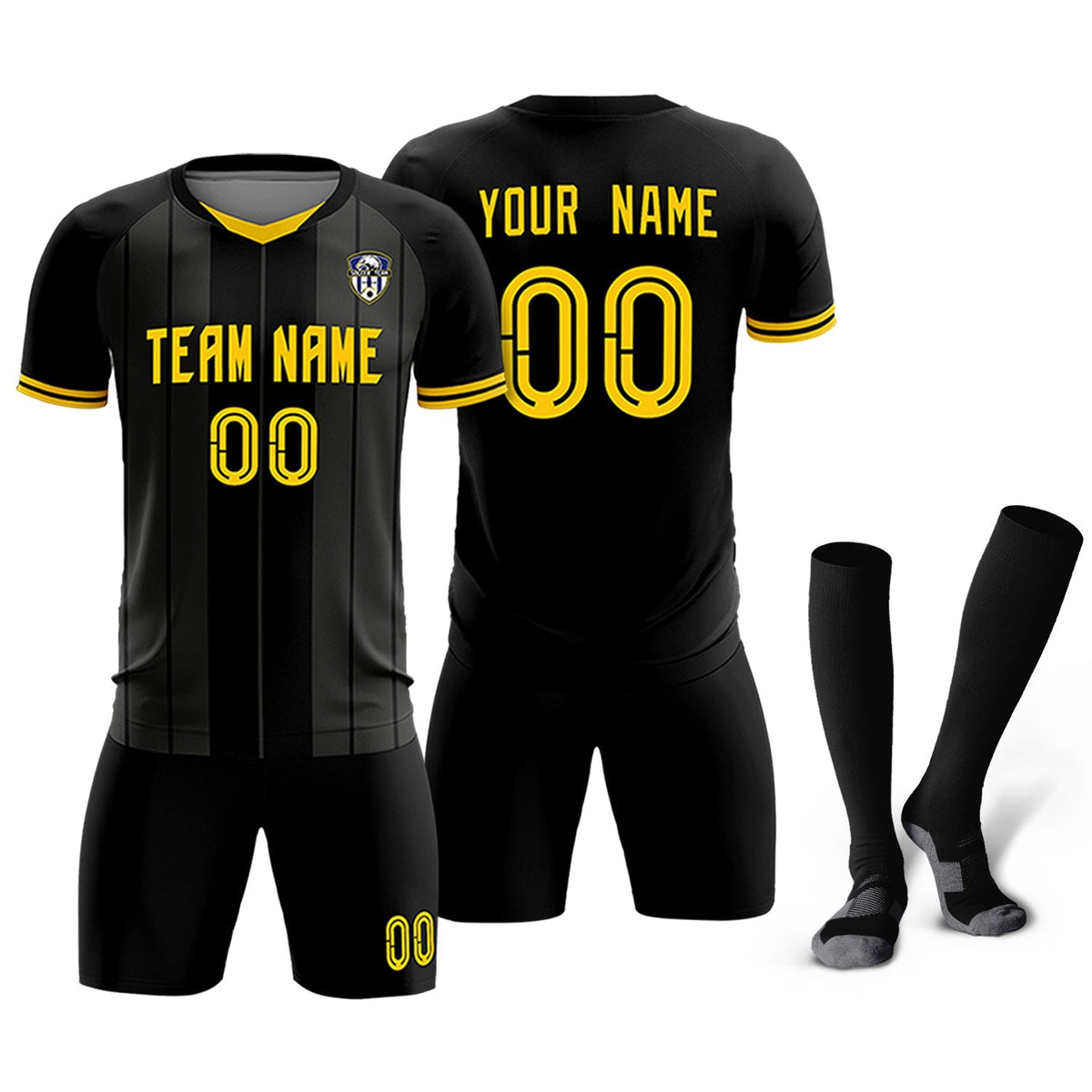 Custom Black Classic Striped Personalized Soccer Tops/Sets Jersey