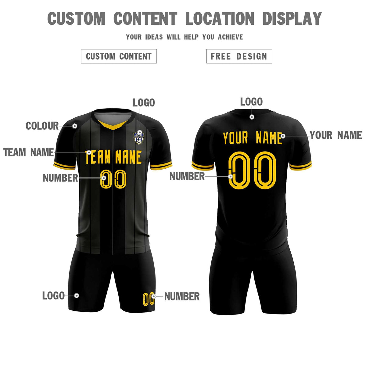 Custom Black Classic Striped Personalized Football Kit Jersey