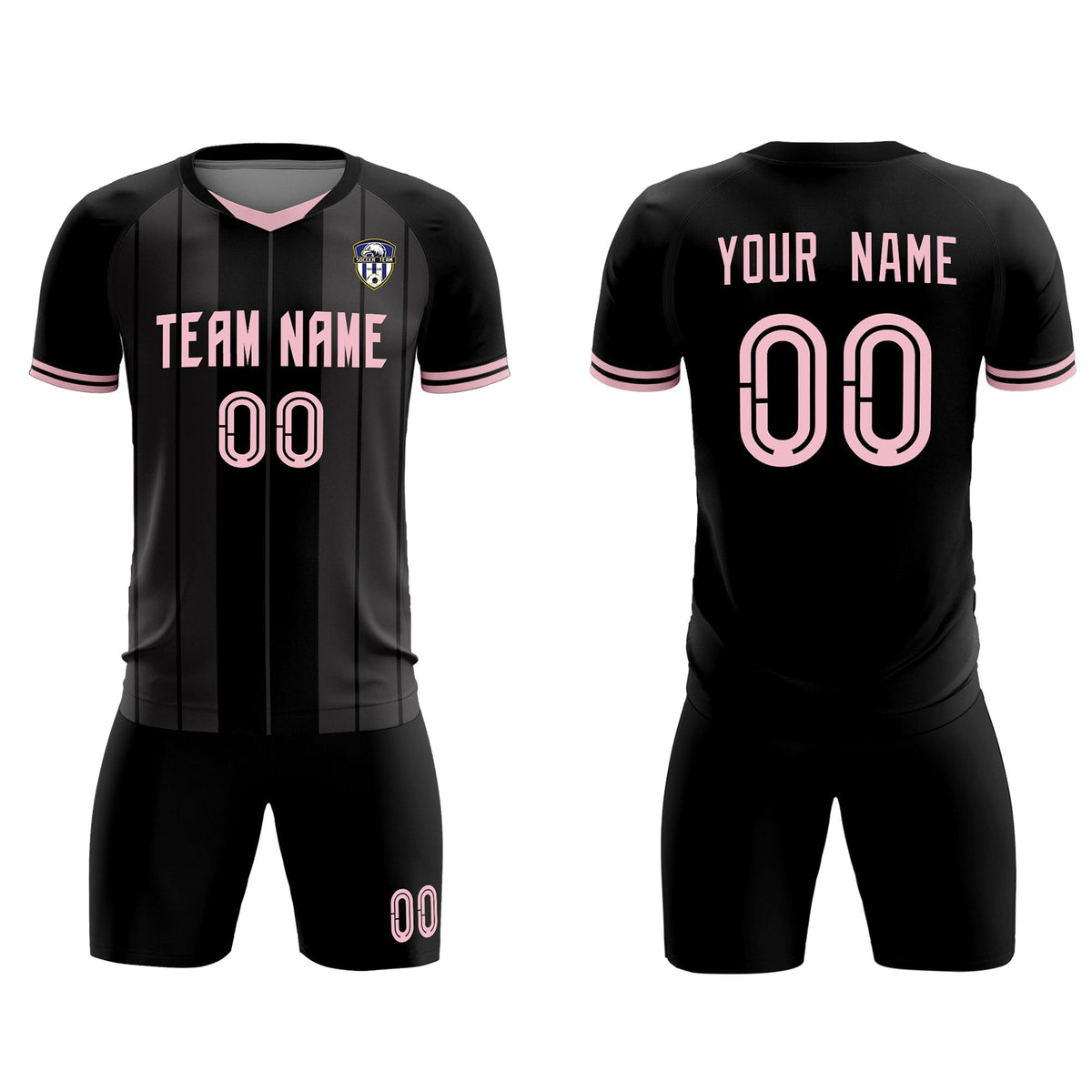 Custom Black Classic Striped Personalized Soccer Tops/Sets Jersey