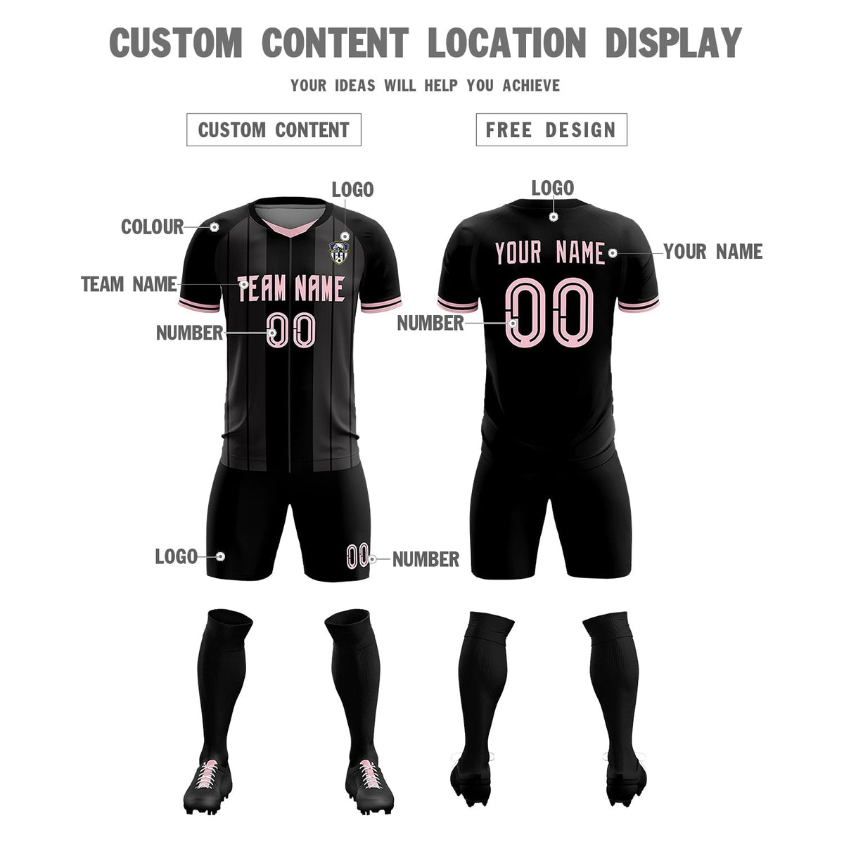 Custom Black Classic Striped Personalized Football Kit Jersey