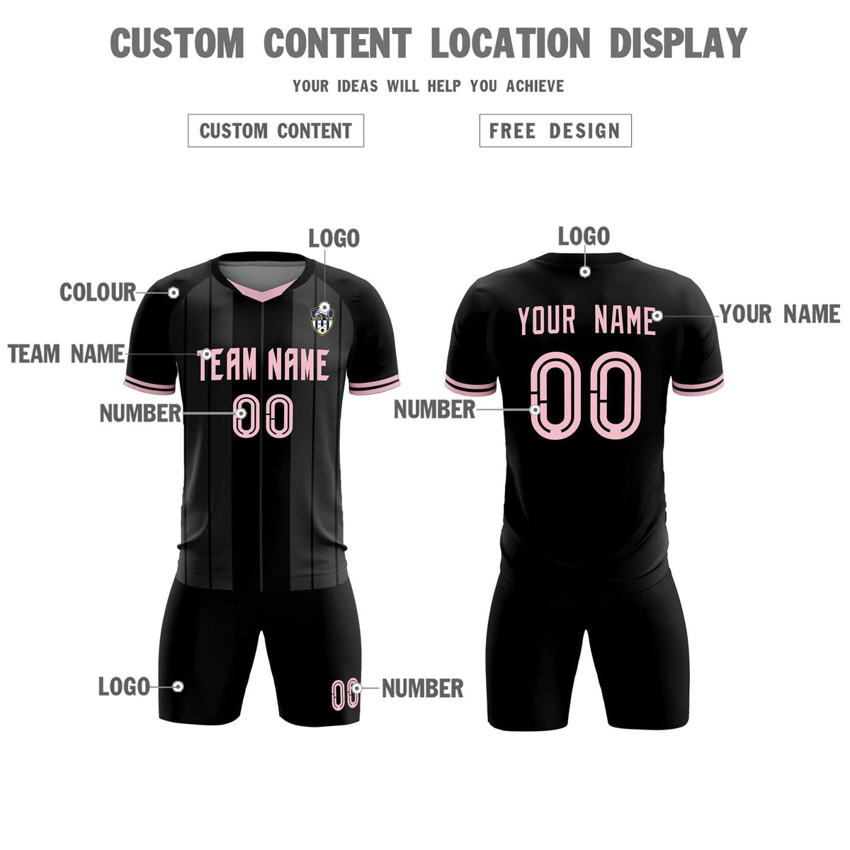 Custom Black Classic Striped Personalized Soccer Tops/Sets Jersey