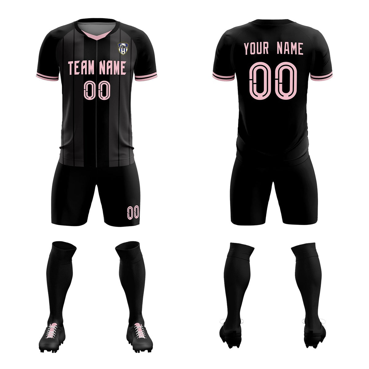 Custom Black Classic Striped Personalized Football Kit Jersey