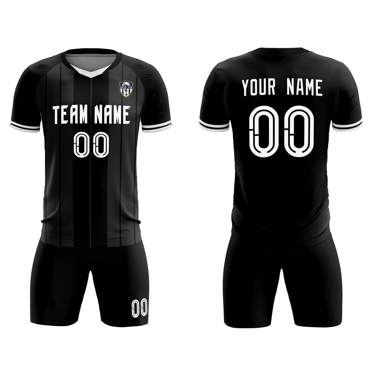 Custom Black Classic Striped Personalized Football Kit Jersey