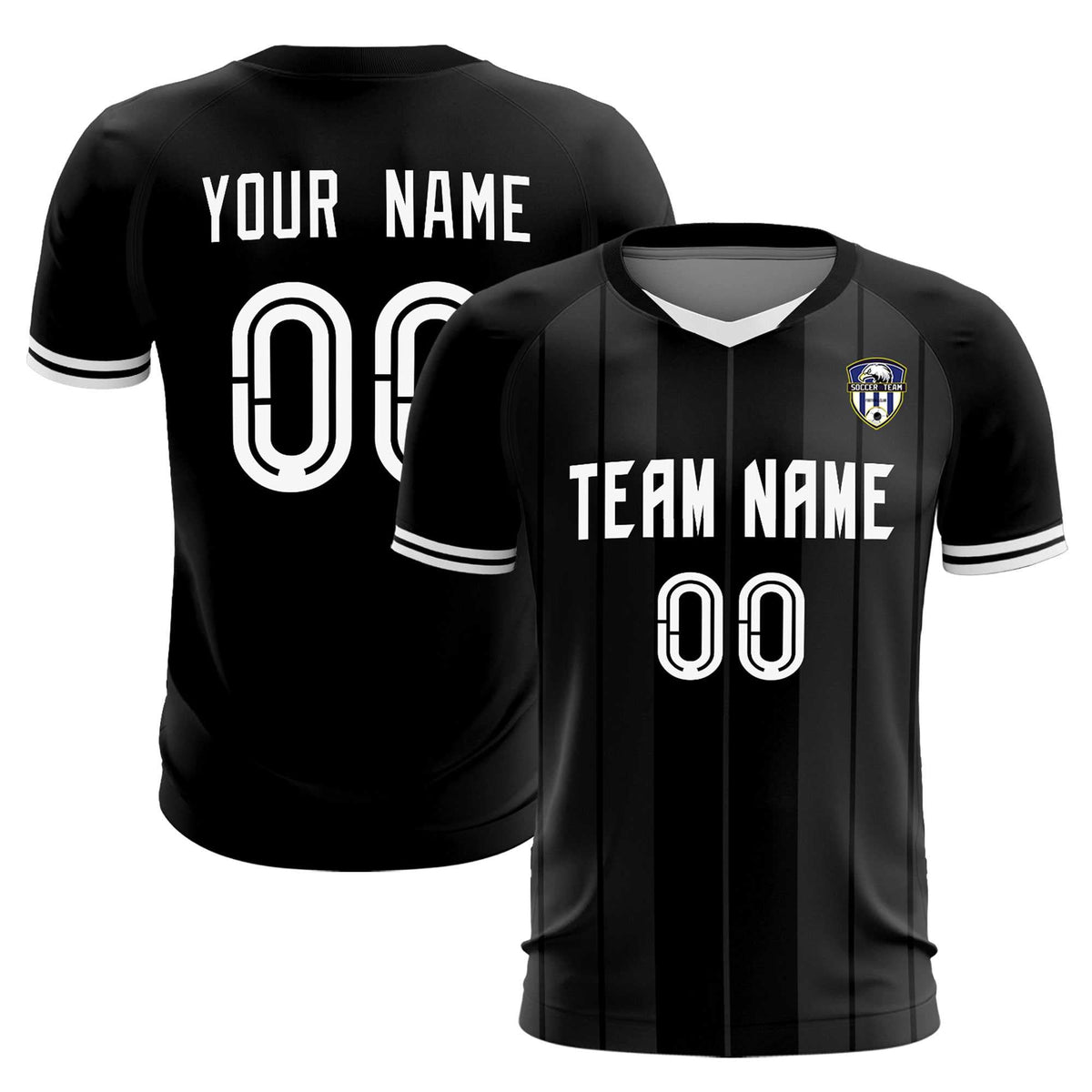 Custom Black Classic Striped Personalized Soccer Tops/Sets Jersey