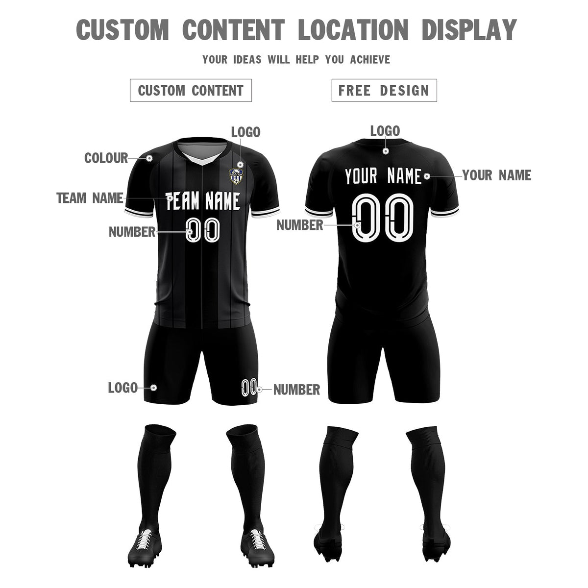 Custom Black Classic Striped Personalized Football Kit Jersey