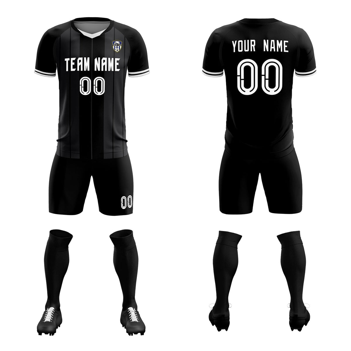 Custom Black Classic Striped Personalized Soccer Tops/Sets Jersey