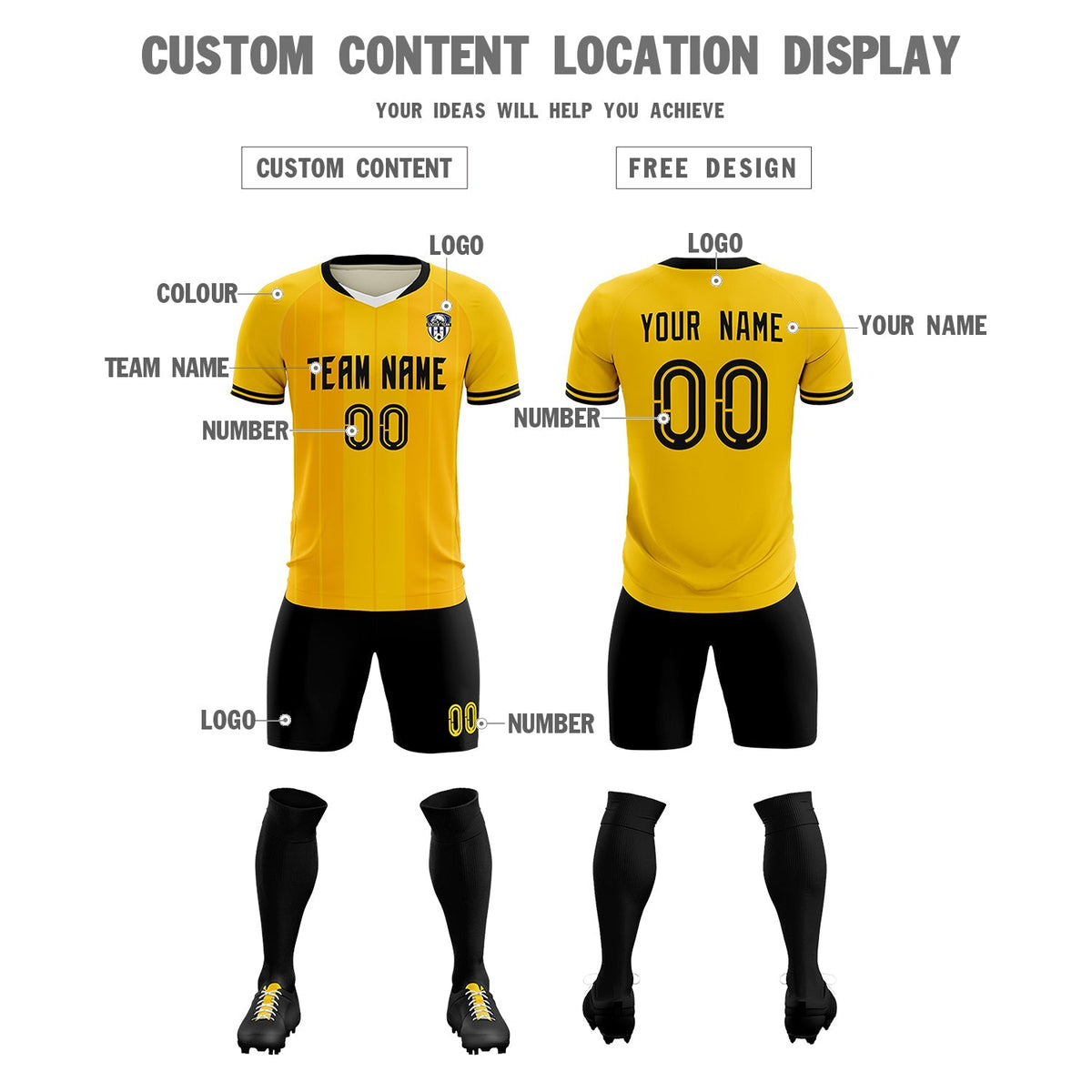 Custom Gold Classic Striped Personalized Football Kit Jersey