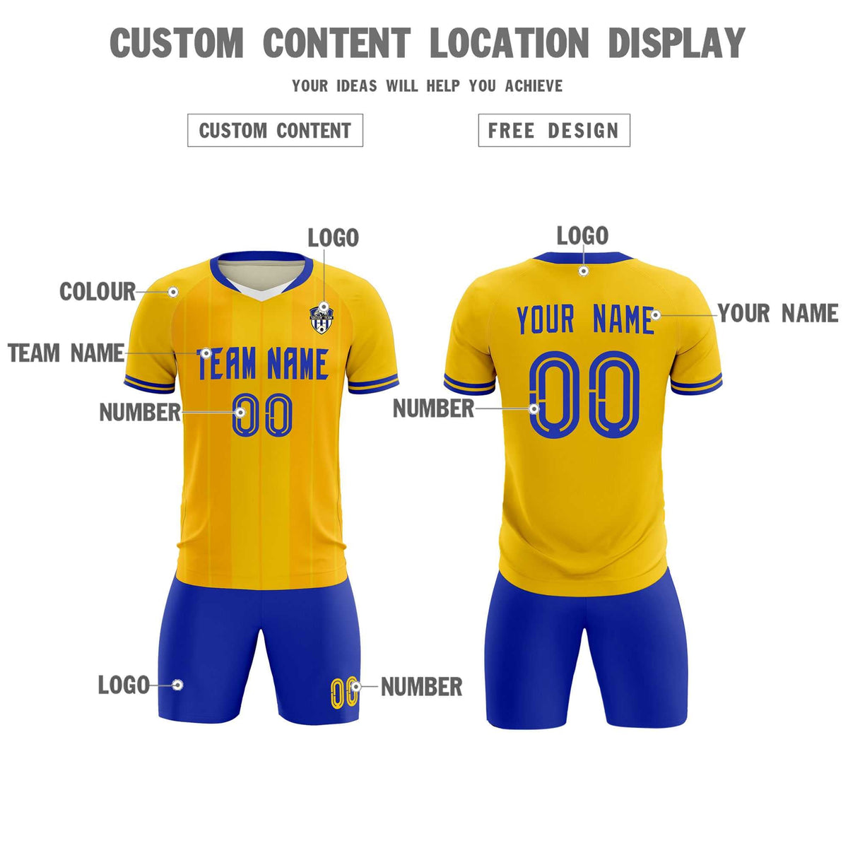 Custom Gold Classic Striped Personalized Soccer Tops/Sets Jersey