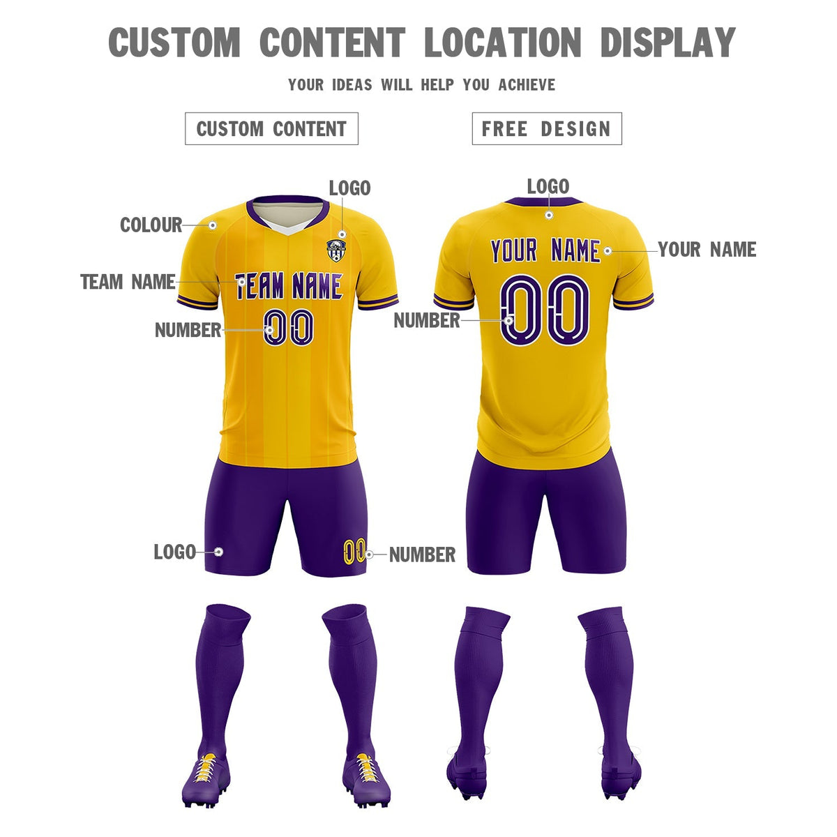 Custom Gold Classic Striped Personalized Football Kit Jersey