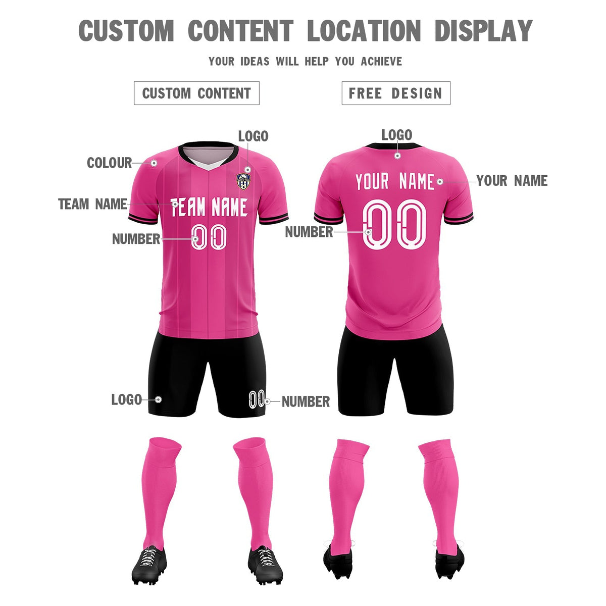 Custom Pink Classic Striped Personalized Football Kit Jersey