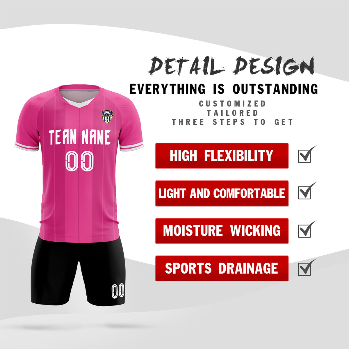 Custom Pink Classic Striped Personalized Football Kit Jersey