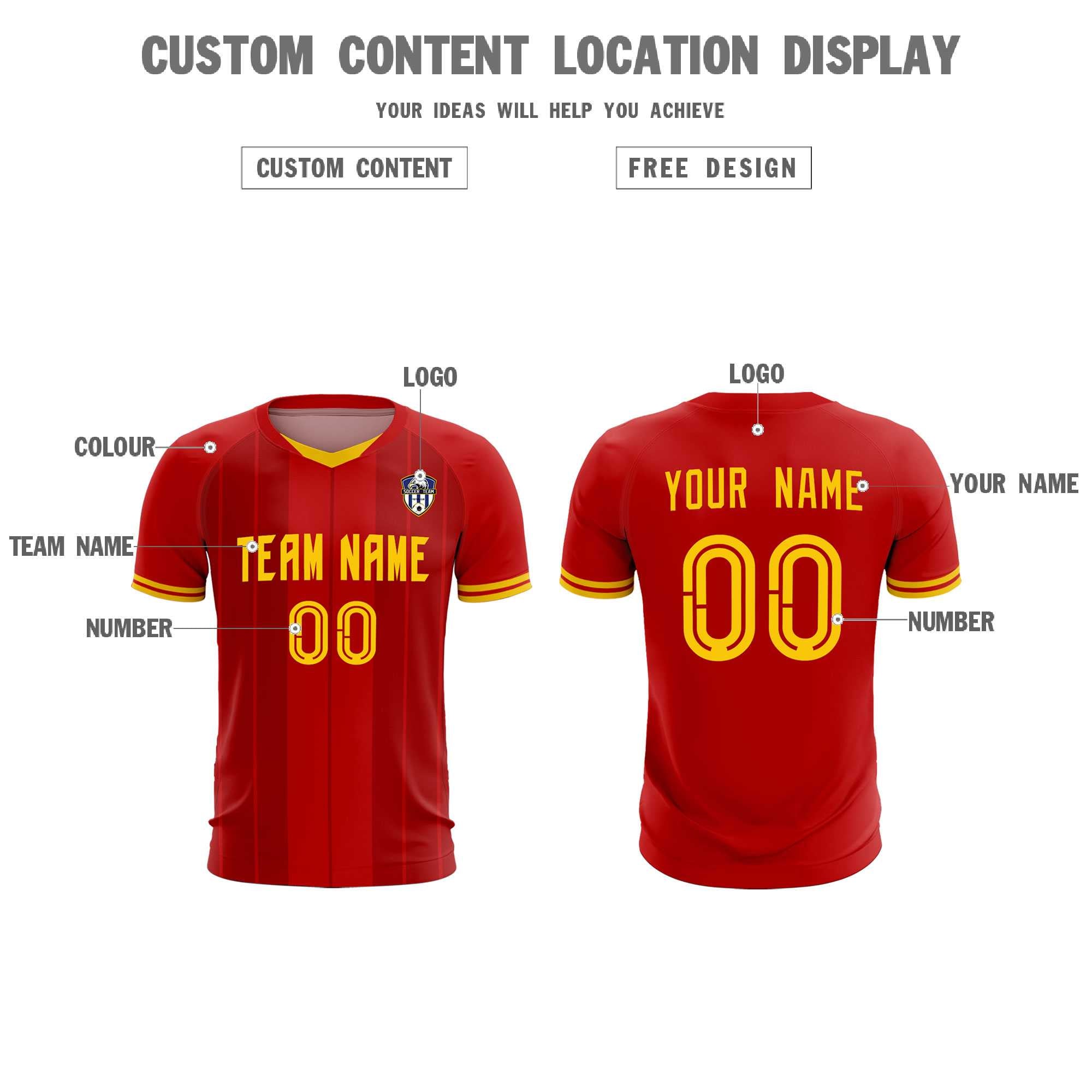 Custom Red Classic Striped Personalized Soccer Tops/Sets Jersey