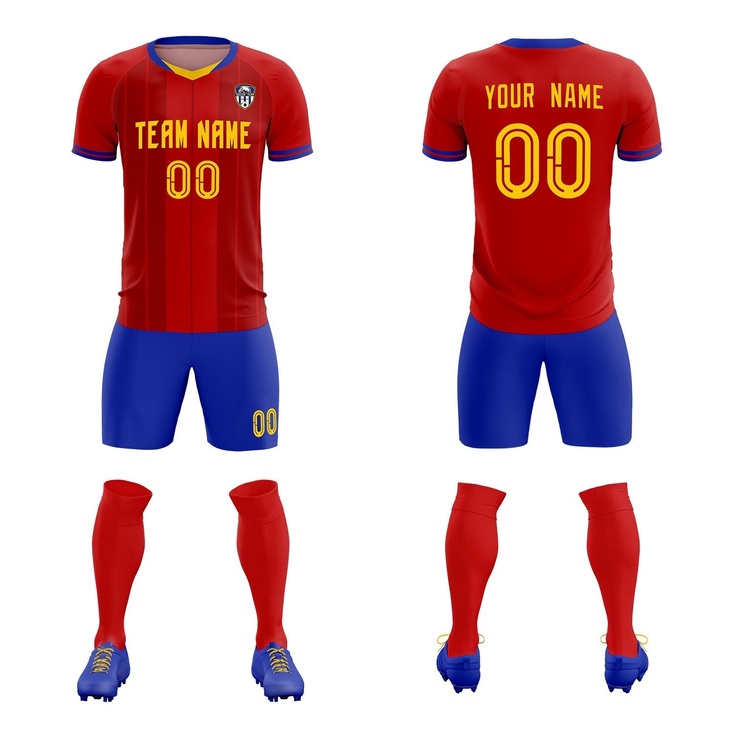 Custom Red Classic Striped Personalized Soccer Tops/Sets Jersey