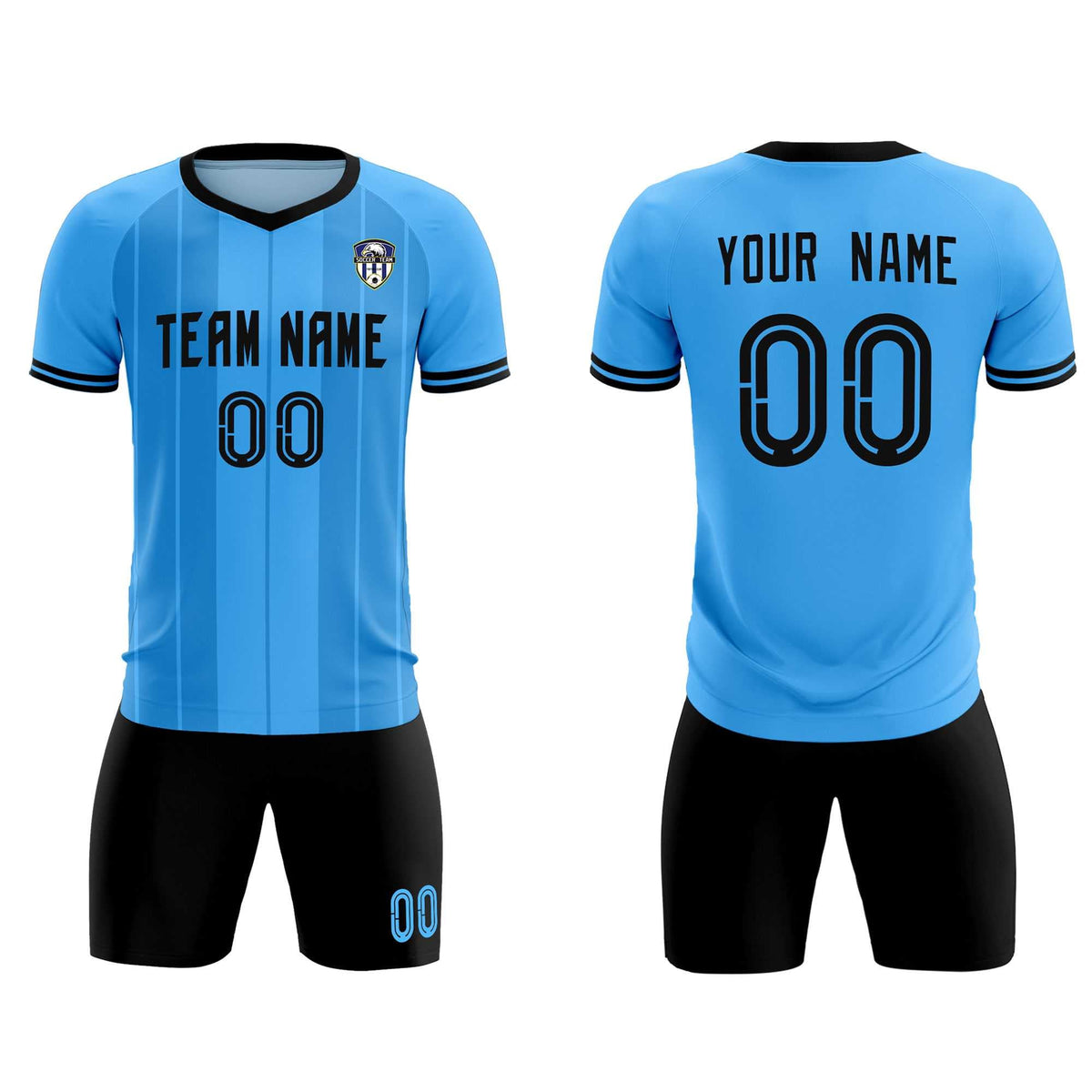 Custom Powder Blue Classic Striped Personalized Soccer Tops/Sets Jersey