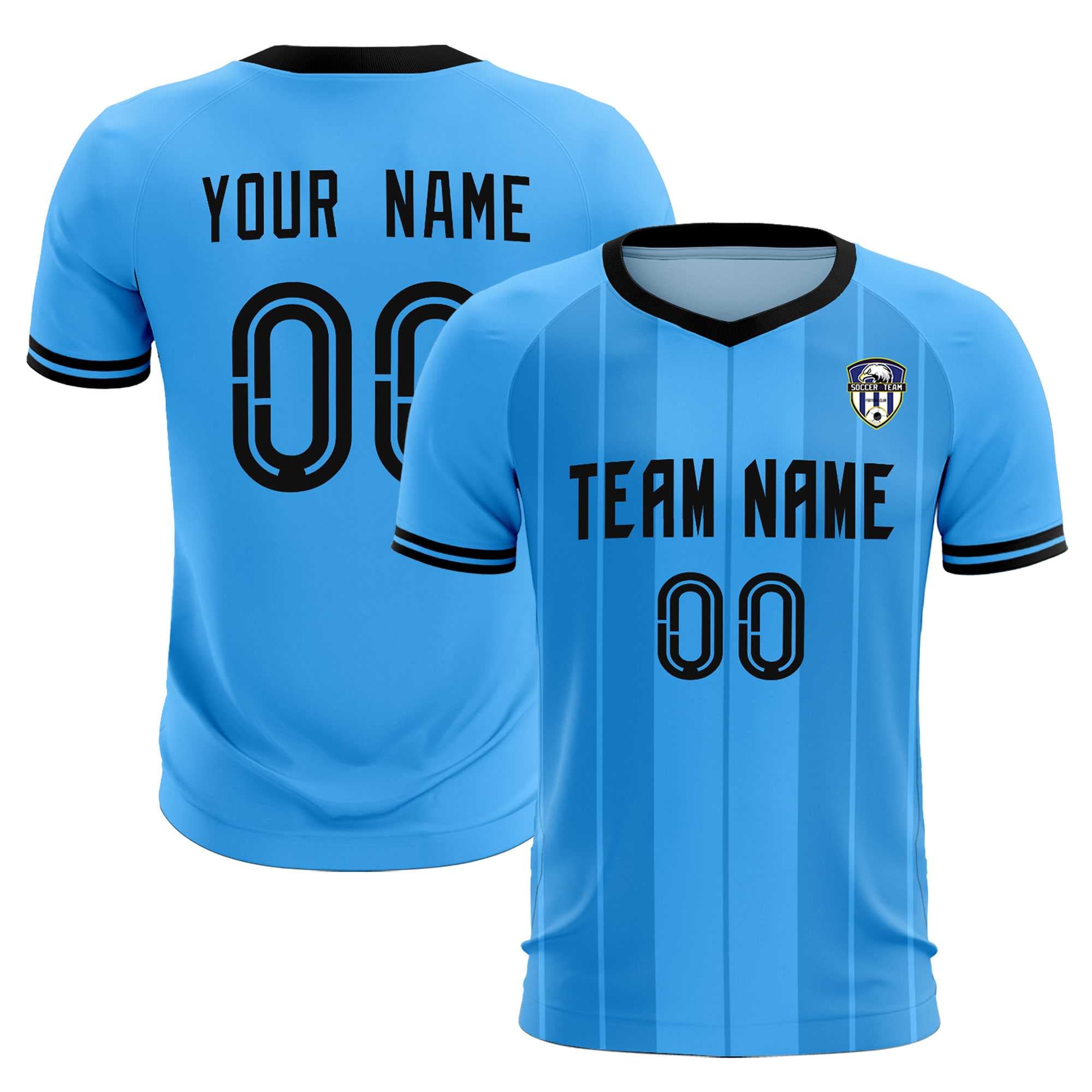 Custom Powder Blue Classic Striped Personalized Soccer Tops/Sets Jersey