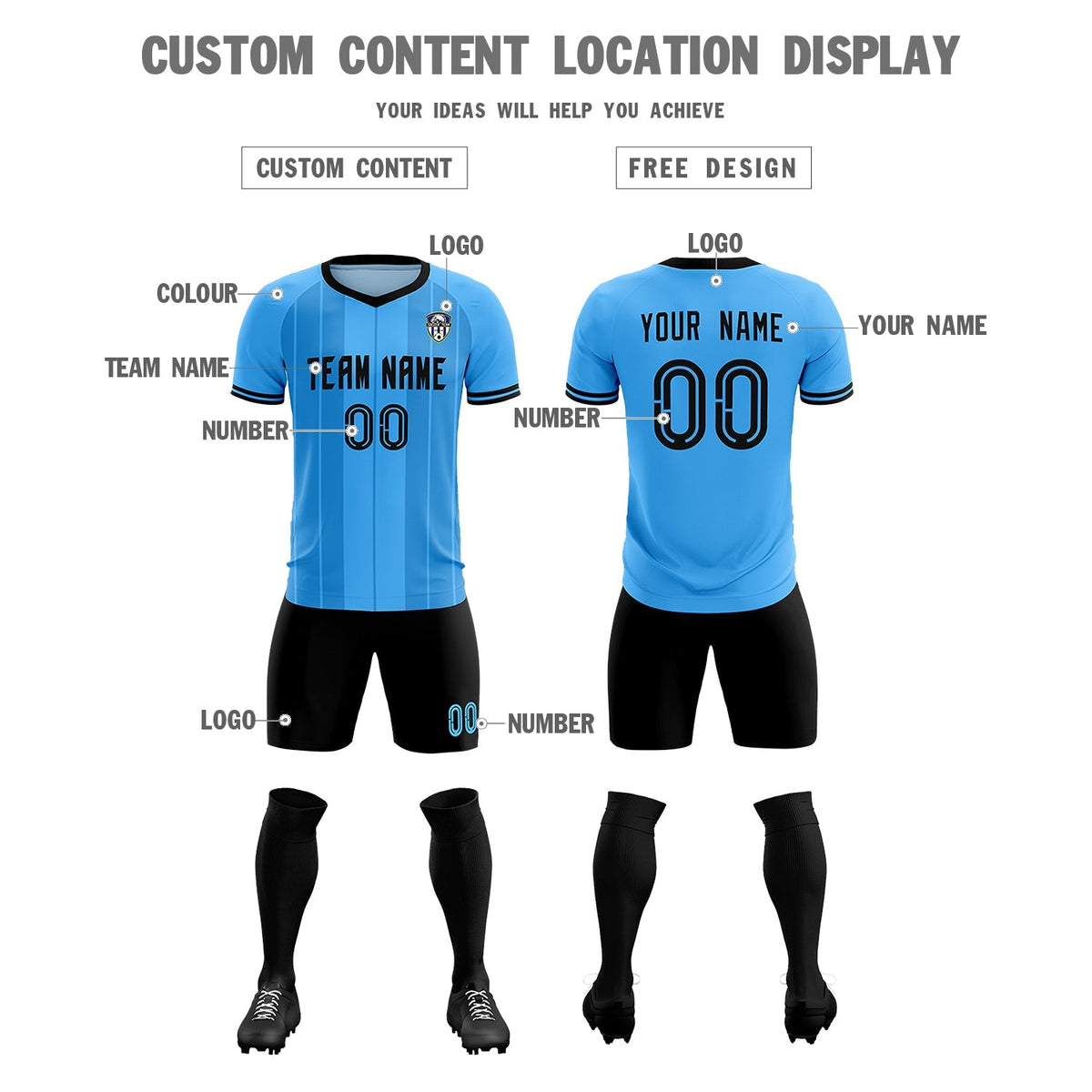 Custom Powder Blue Classic Striped Personalized Football Kit Jersey