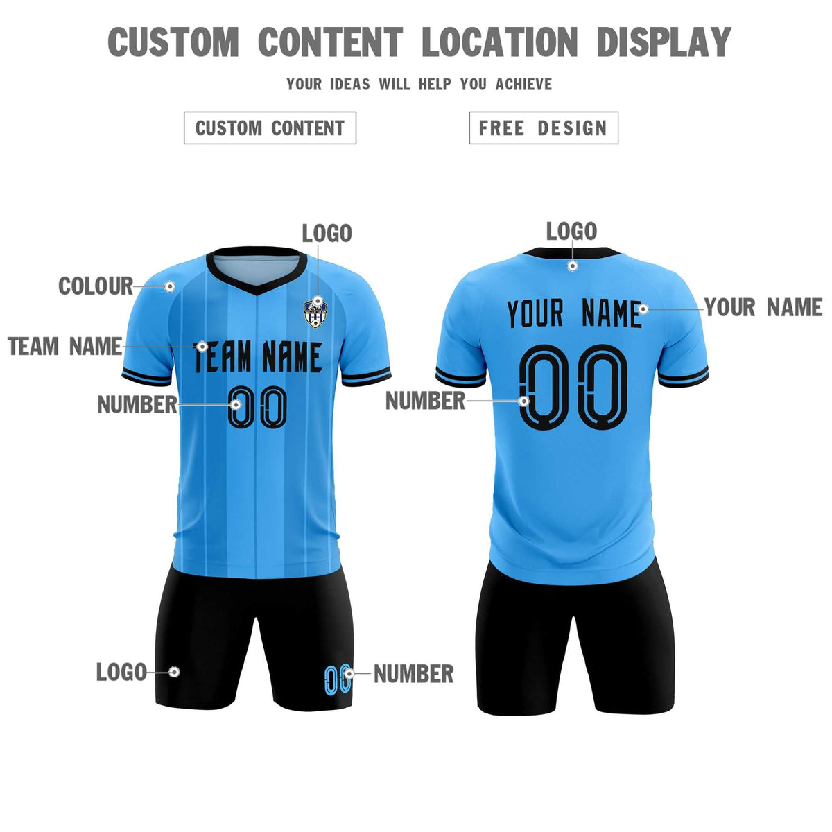 Custom Powder Blue Classic Striped Personalized Football Kit Jersey