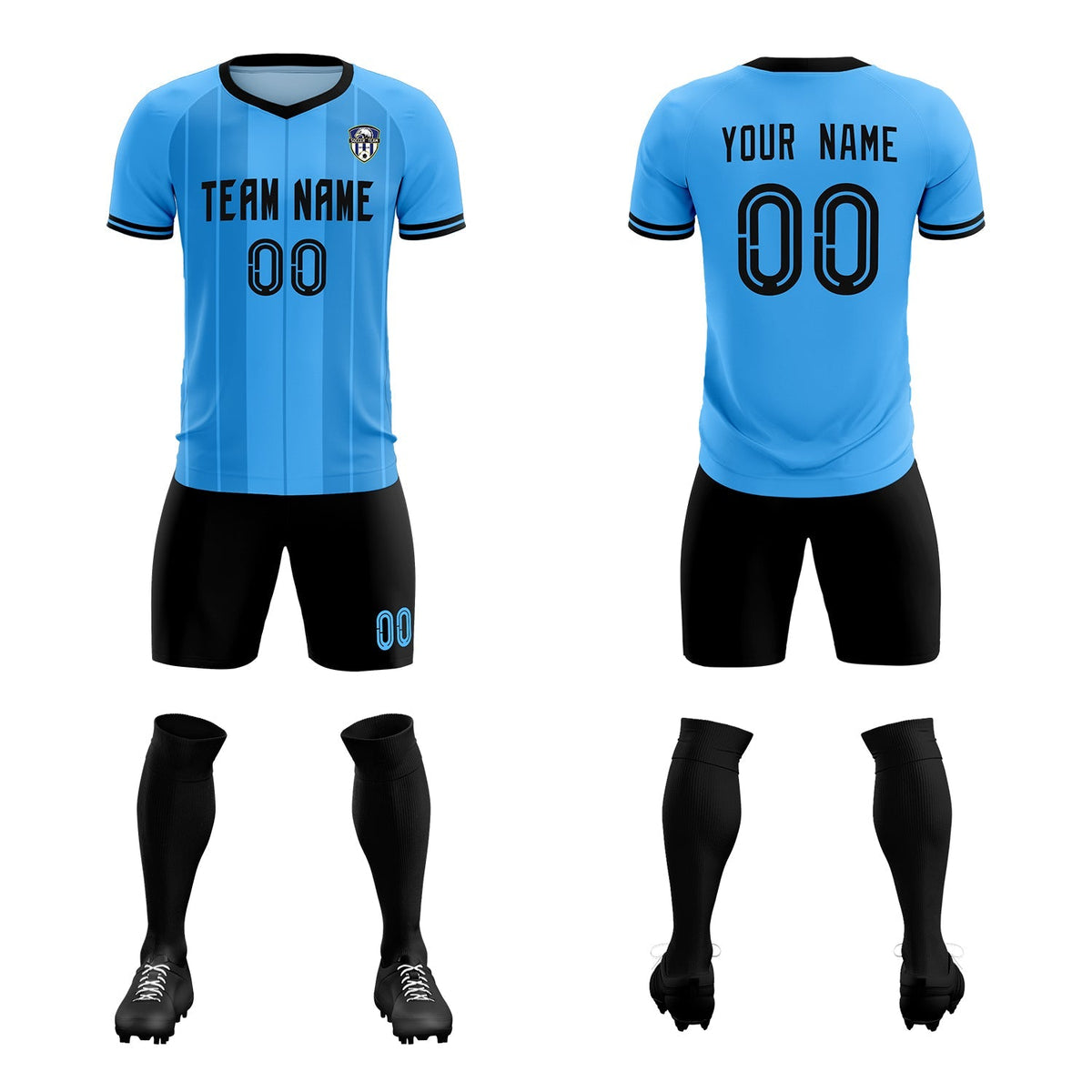 Custom Powder Blue Classic Striped Personalized Football Kit Jersey