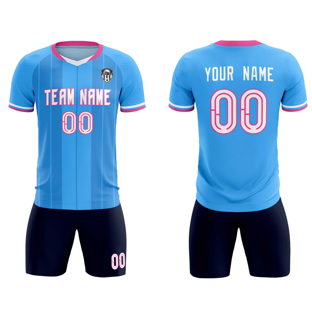 Custom Powder Blue Classic Striped Personalized Soccer Kit Jersey