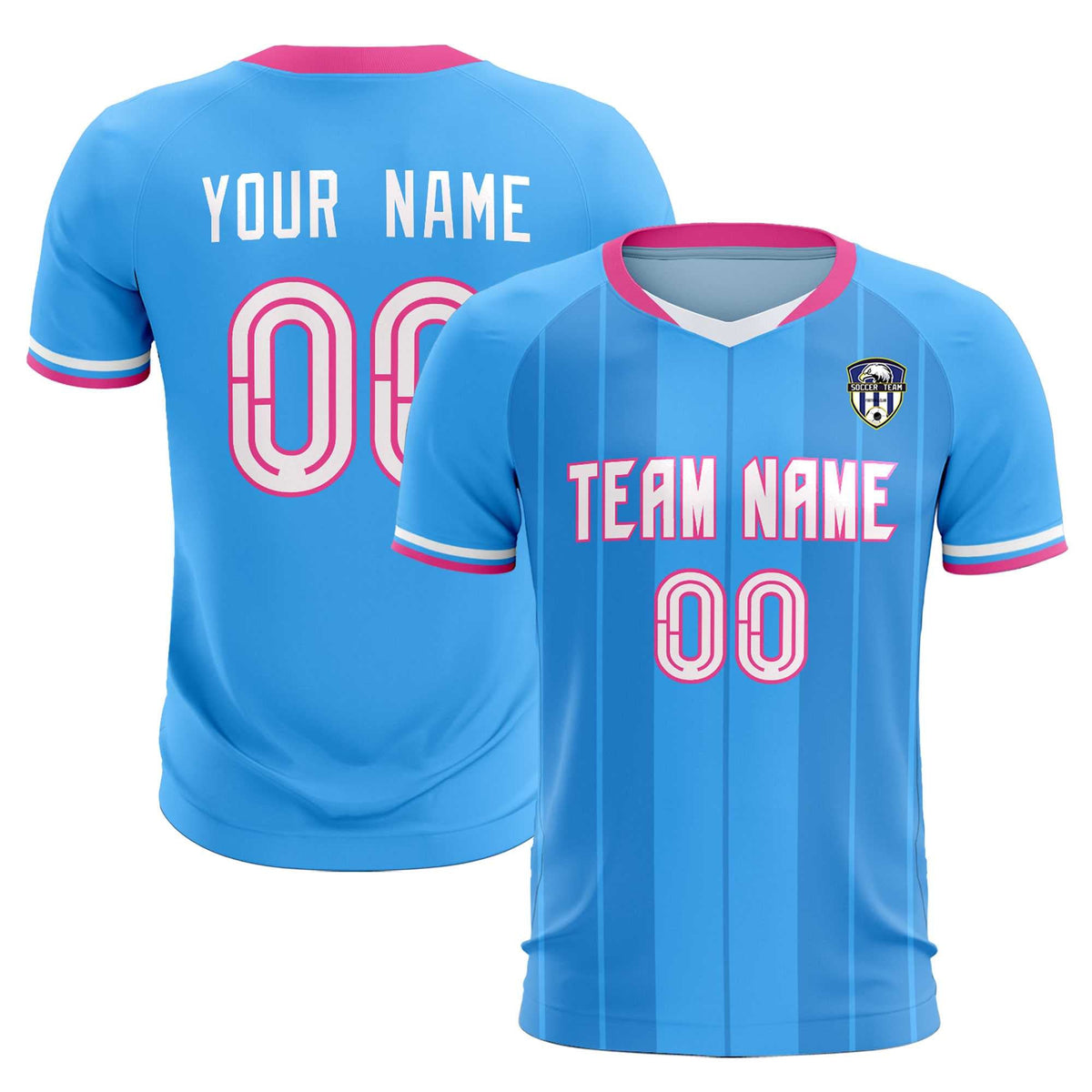 Custom Powder Blue Classic Striped Personalized Soccer Kit Jersey
