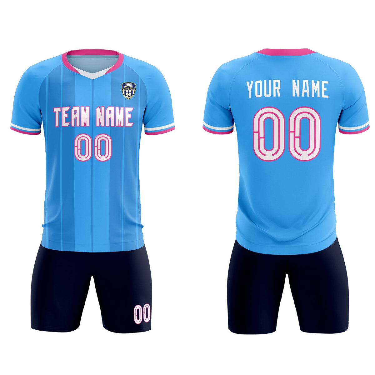 Custom Powder Blue Classic Striped Personalized Soccer Kit Jersey