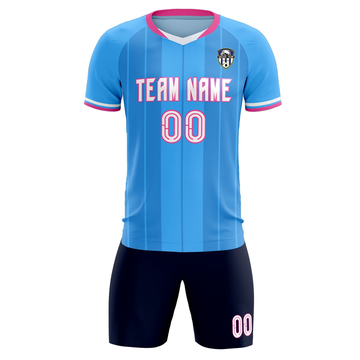 Custom Powder Blue Classic Striped Personalized Soccer Kit Jersey