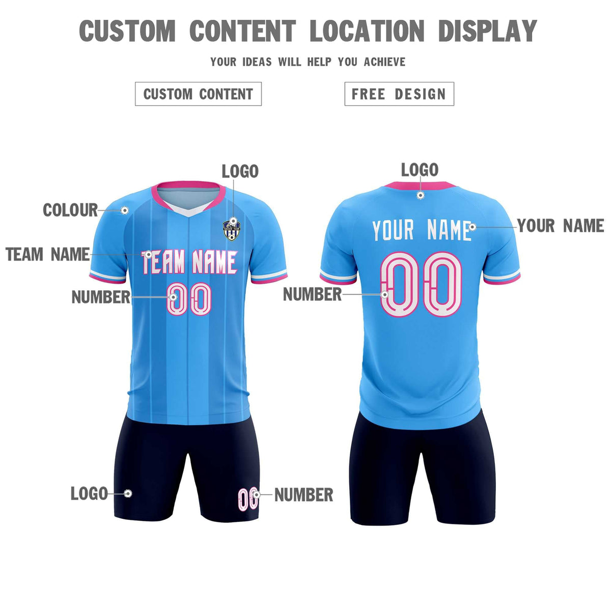 Custom Powder Blue Classic Striped Personalized Soccer Kit Jersey