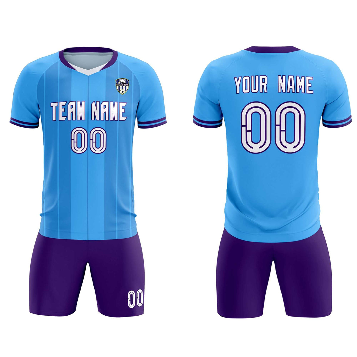 Custom Powder Blue Classic Striped Personalized Soccer Kit Jersey