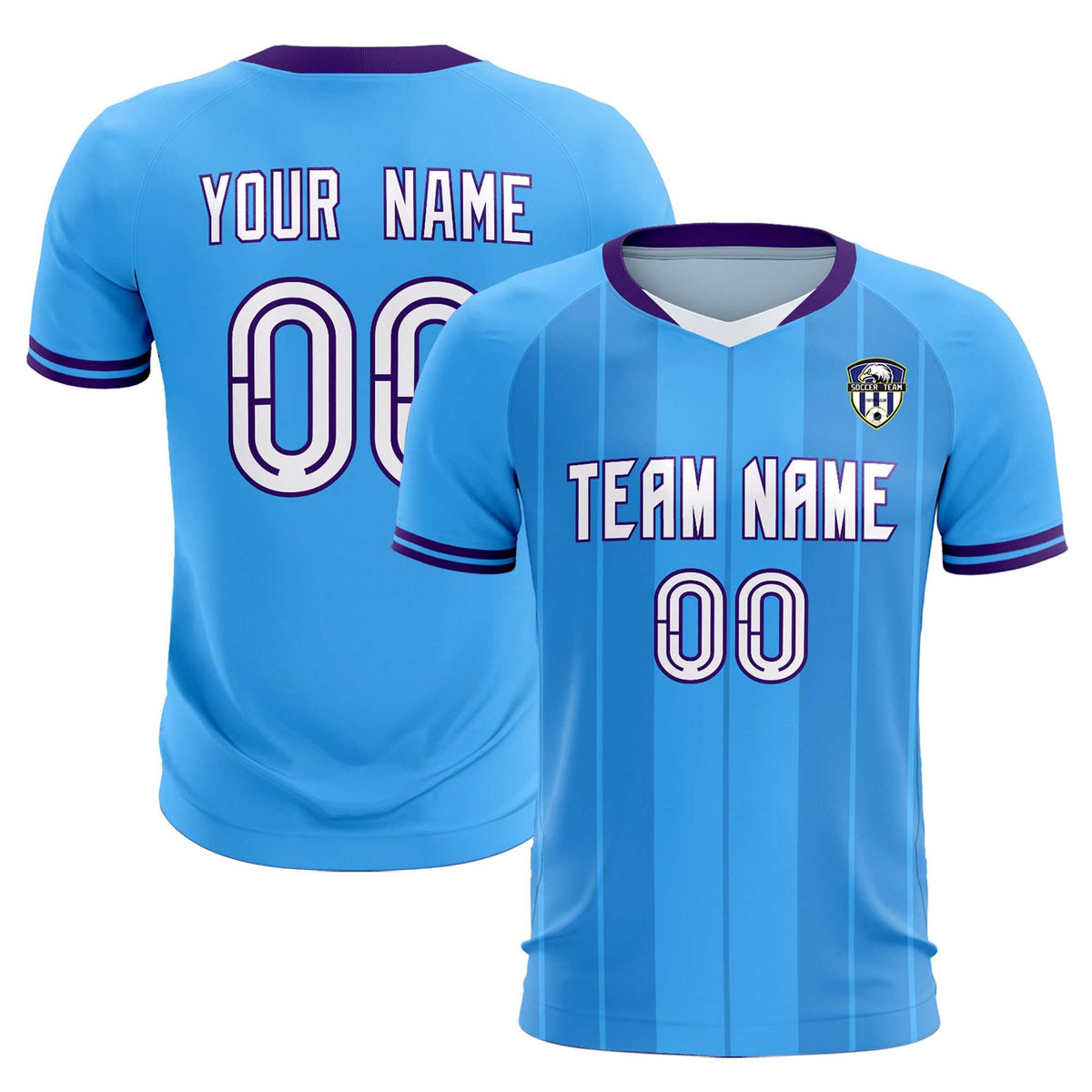 Custom Powder Blue Classic Striped Personalized Soccer Kit Jersey
