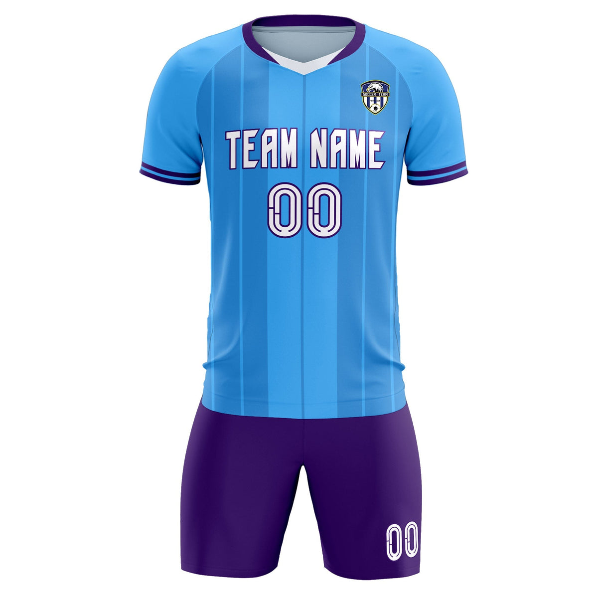 Custom Powder Blue Classic Striped Personalized Soccer Kit Jersey