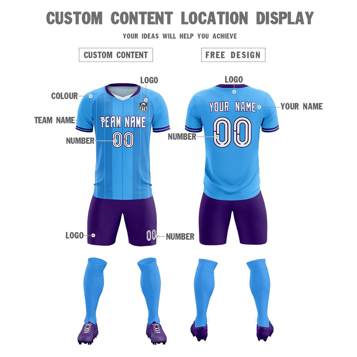 Custom Powder Blue Classic Striped Personalized Soccer Tops/Sets Jersey