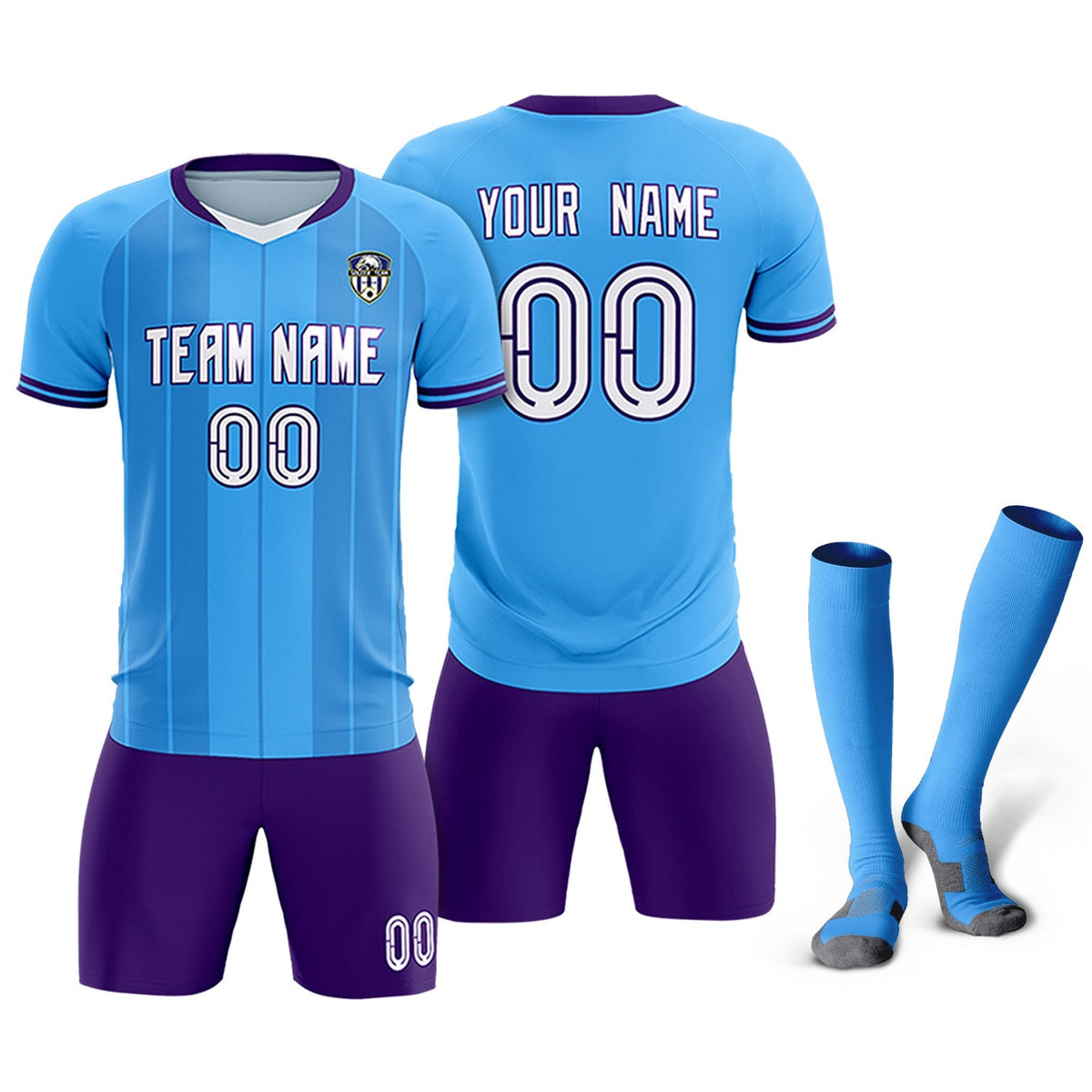 Custom Powder Blue Classic Striped Personalized Soccer Tops/Sets Jersey